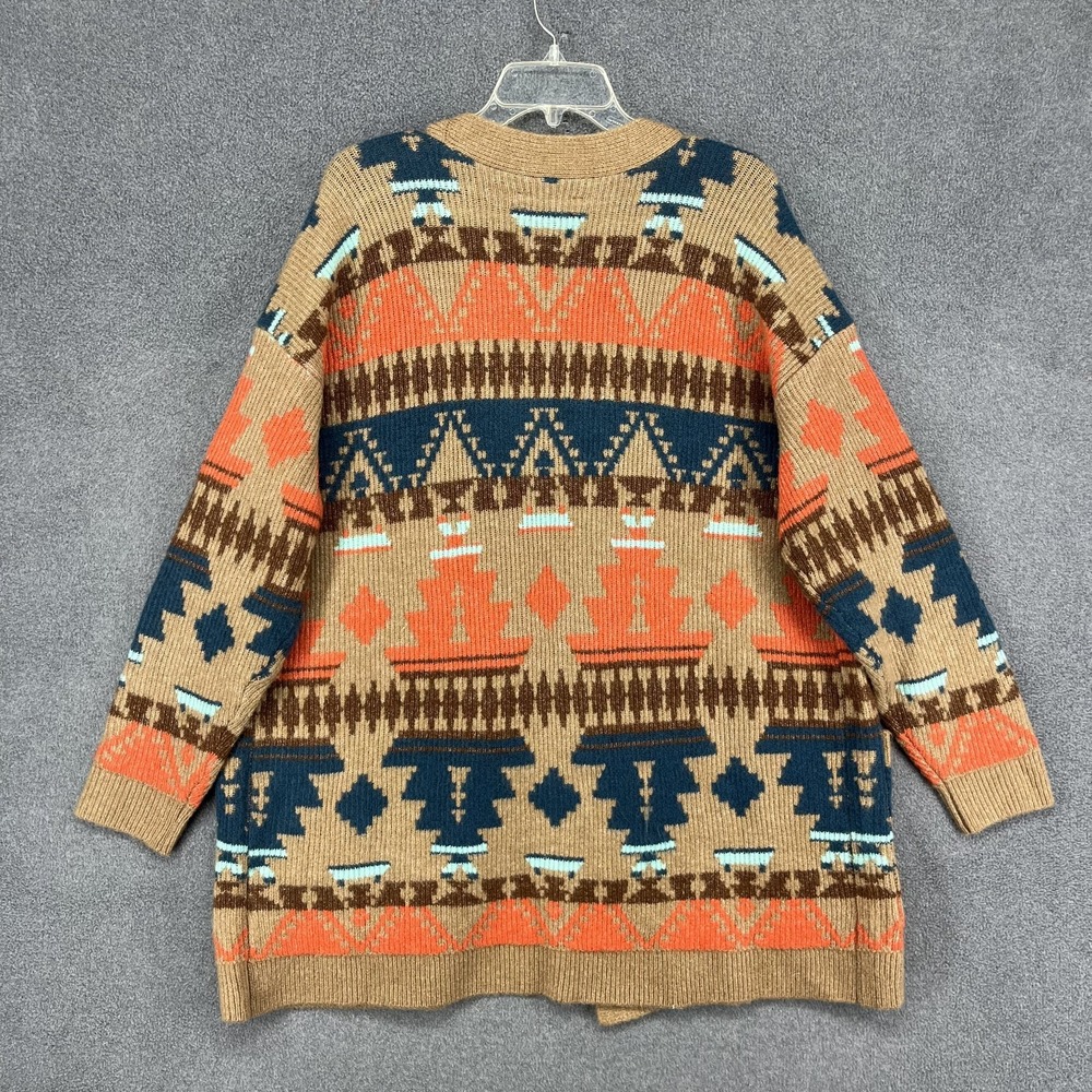 Lucky Brand Women Aztec Open Front Drape Cardigan XL Brown‎ Blue Boho western - Picture 2 of 15